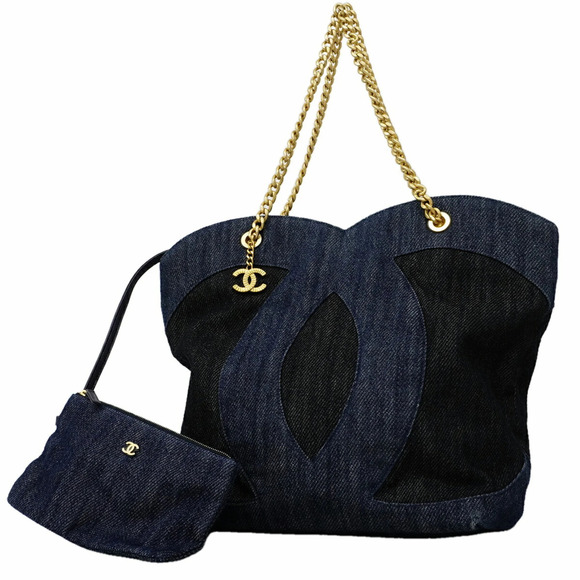 CHANEL Handbags - Chanel Tote Bag/Chain Tote, Denim Navy, Women's OP011942